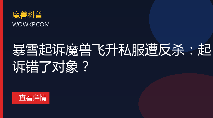暴雪起诉魔兽飞升私服遭反杀：起诉错了对象？